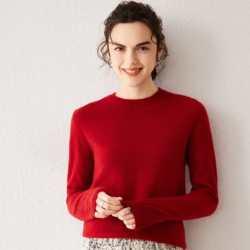 Women's 100% Pure Cashmere Sweater 2025 Fall Winter Crew Neck Long Sleeve Warm Soft Knitted Pullover New Knit Tops Women Clothes