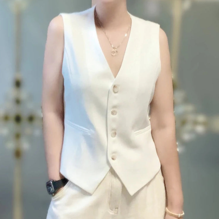 White V-neck Vest Classic Women Outerwear