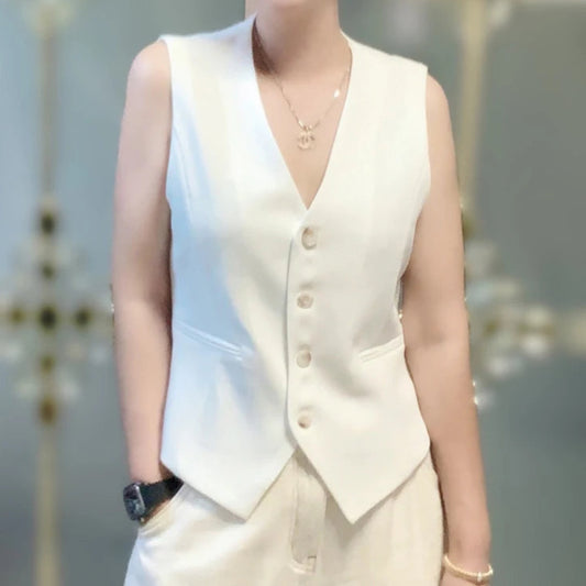 White V-neck Vest Classic Women Outerwear