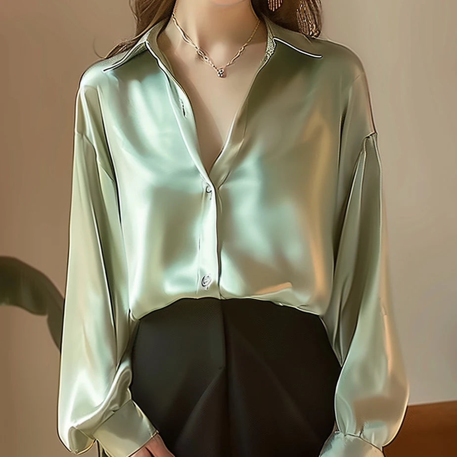 Women's Satin Long Sleeved Shirt Office