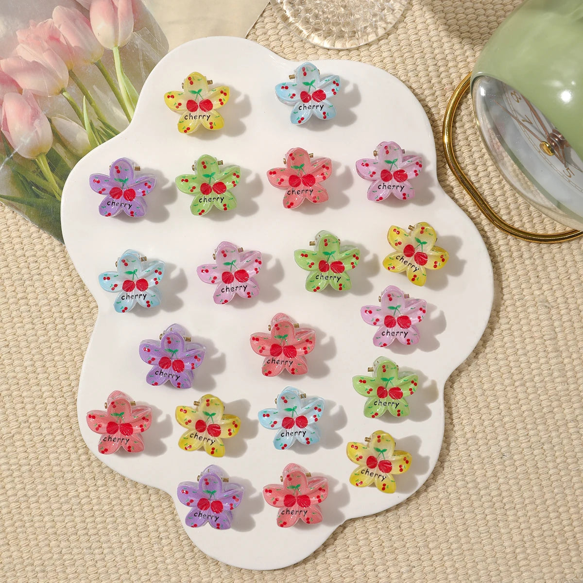 Mini Flower Hair Clips Pack for Women - Creaseless Styling Claw Clips for Bangs and Tiny Hair Styling
