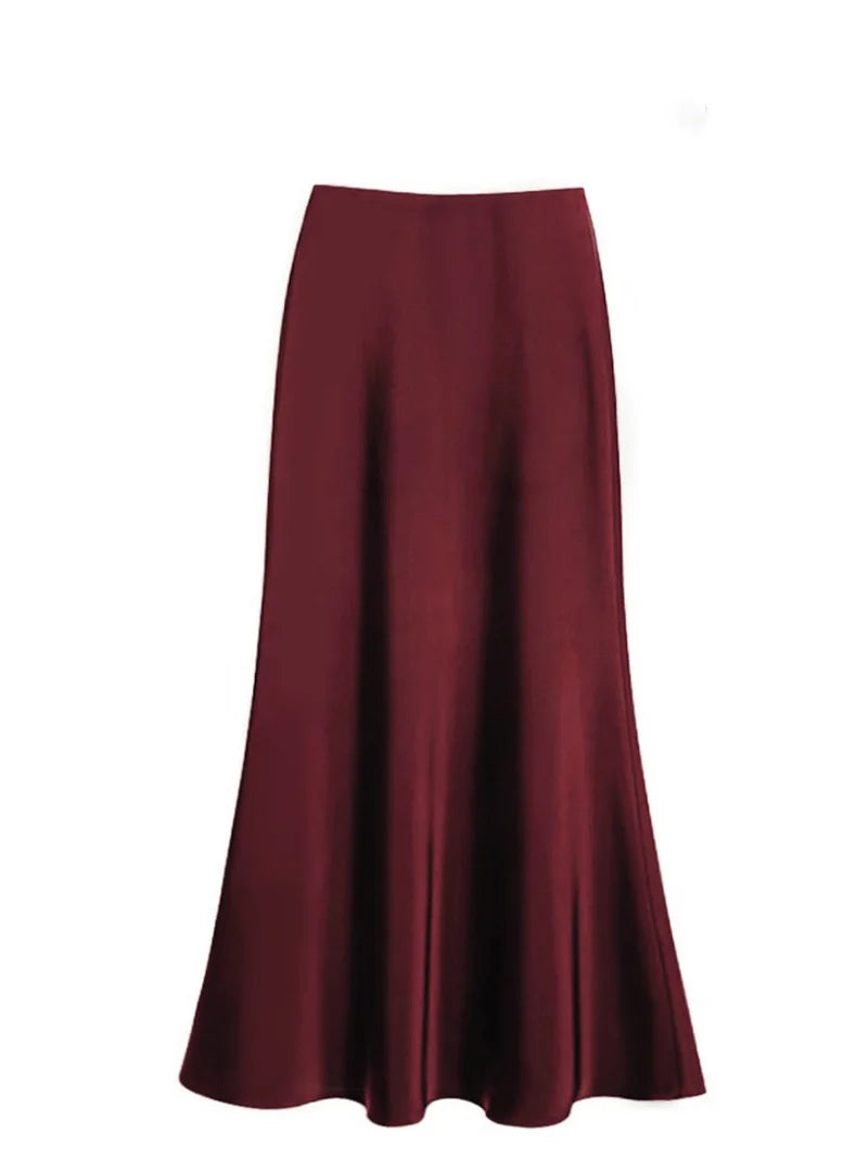 Women's Acetic Satin Flowy Long Skirt