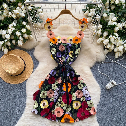 3D print Flowers lace-up Summer Women Evening Dress