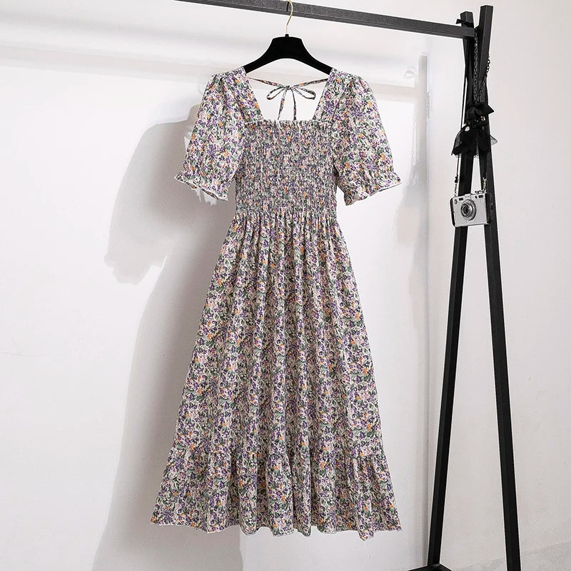 Women Chiffon Floral Dresses Summer Fit Thin Dress