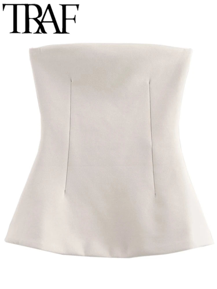 TRAF 2025 Summer Woman Fashion Double Sided Cloth Chest Wrapped Top Casual Slim Sleeveless Camis