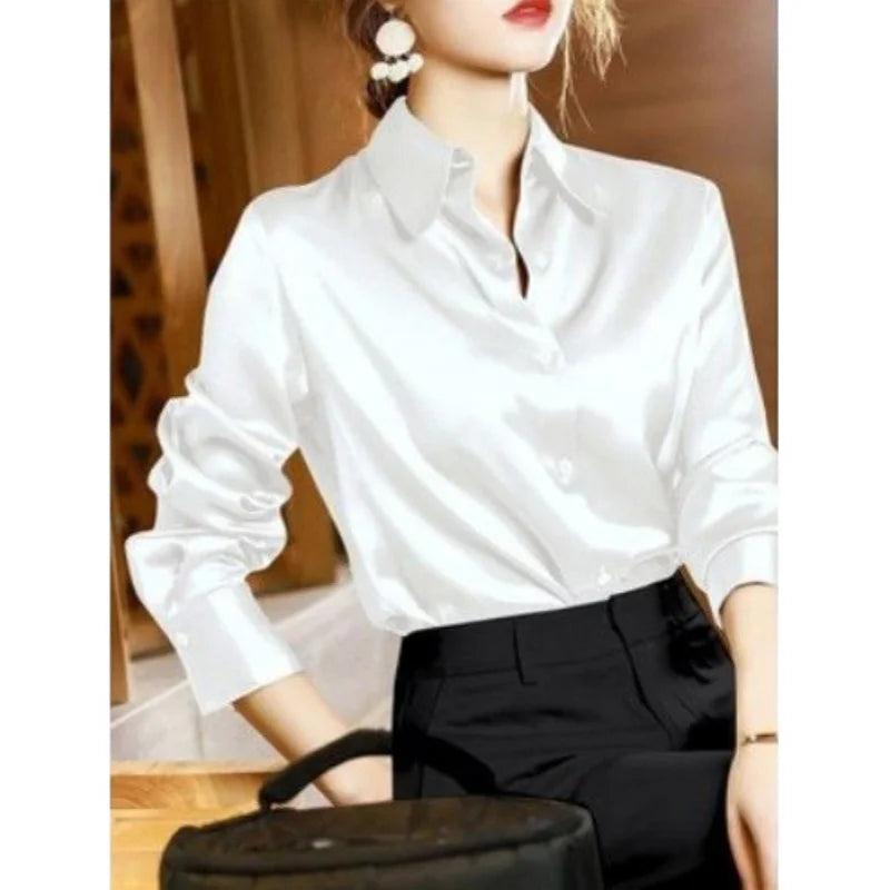 Women's Satin Long Sleeved Shirt Office