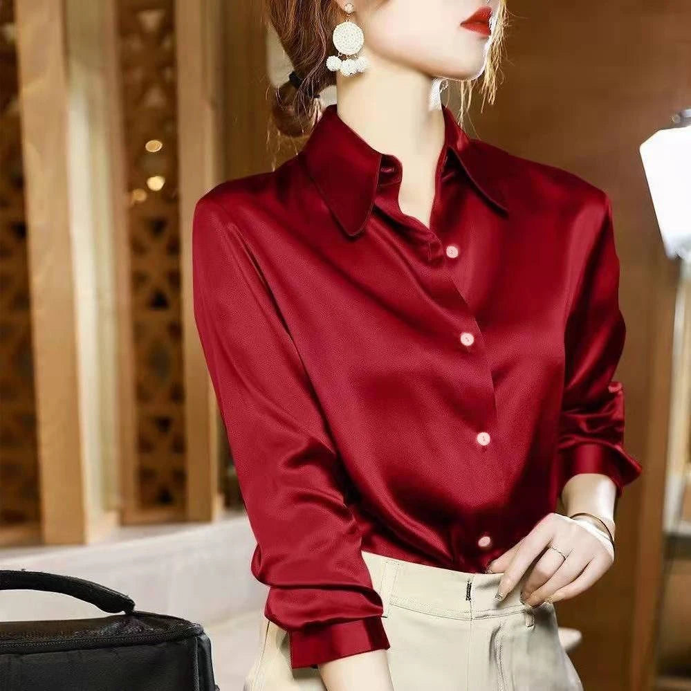 Women's Satin Long Sleeved Shirt Office