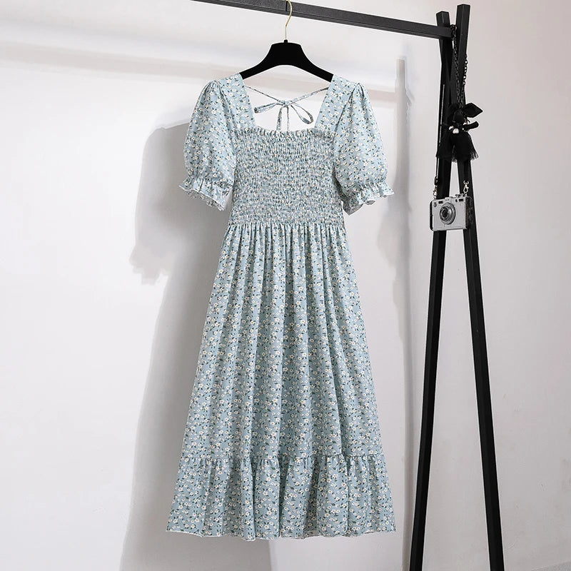 Women Chiffon Floral Dresses Summer Fit Thin Dress