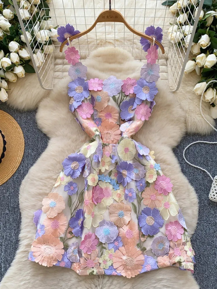 Floral Embroided Elegant 3D Flower Evening Dress