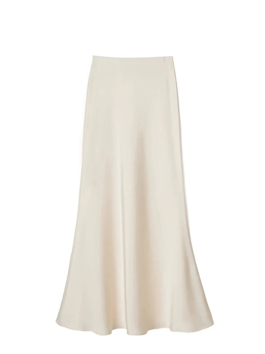Women's Acetic Satin Flowy Long Skirt