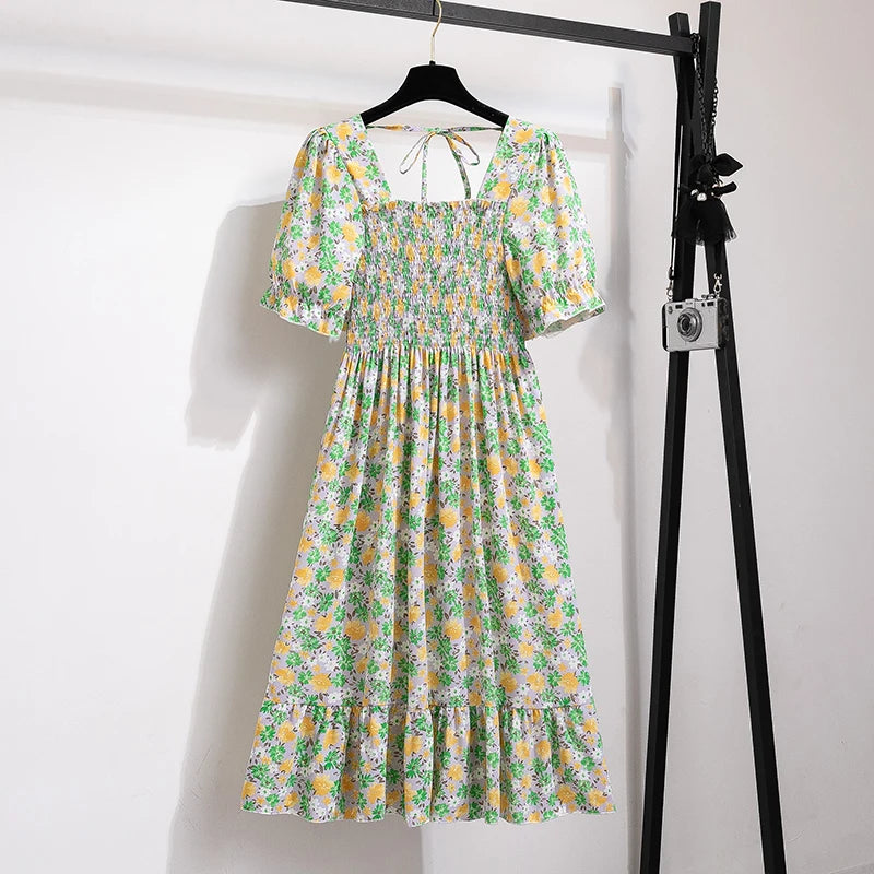Women Chiffon Floral Dresses Summer Fit Thin Dress