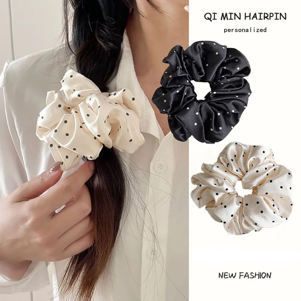 1Pcs Silk Scrunchies For Hair Simulation Silk Polka Dot Large Intestine Hair Ring Gentle Retro Head Rope Hair Ring Hair Accessor