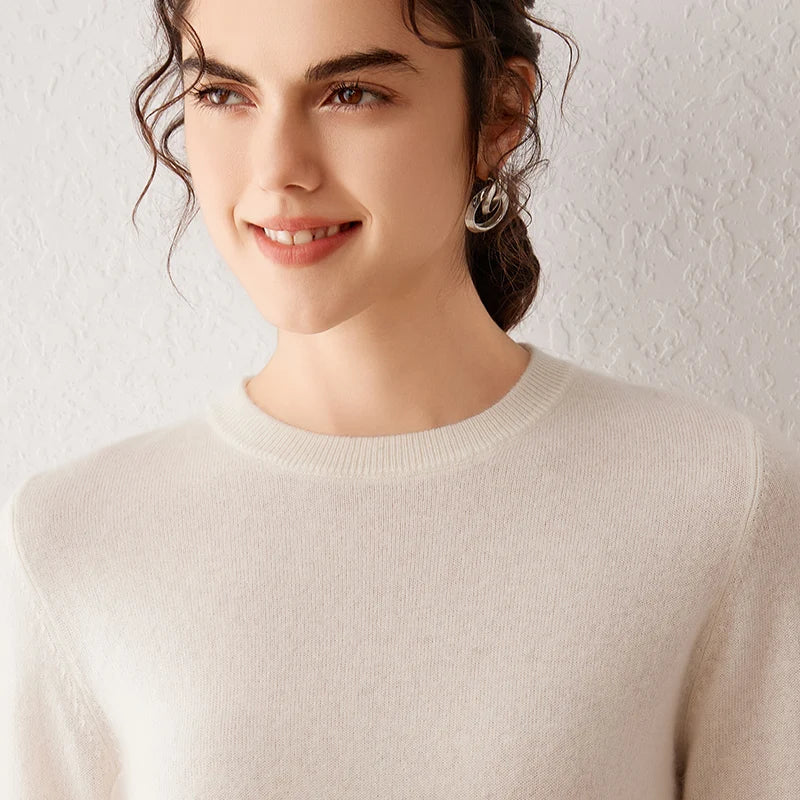 Women's 100% Pure Cashmere Sweater 2025 Fall Winter Crew Neck Long Sleeve Warm Soft Knitted Pullover New Knit Tops Women Clothes