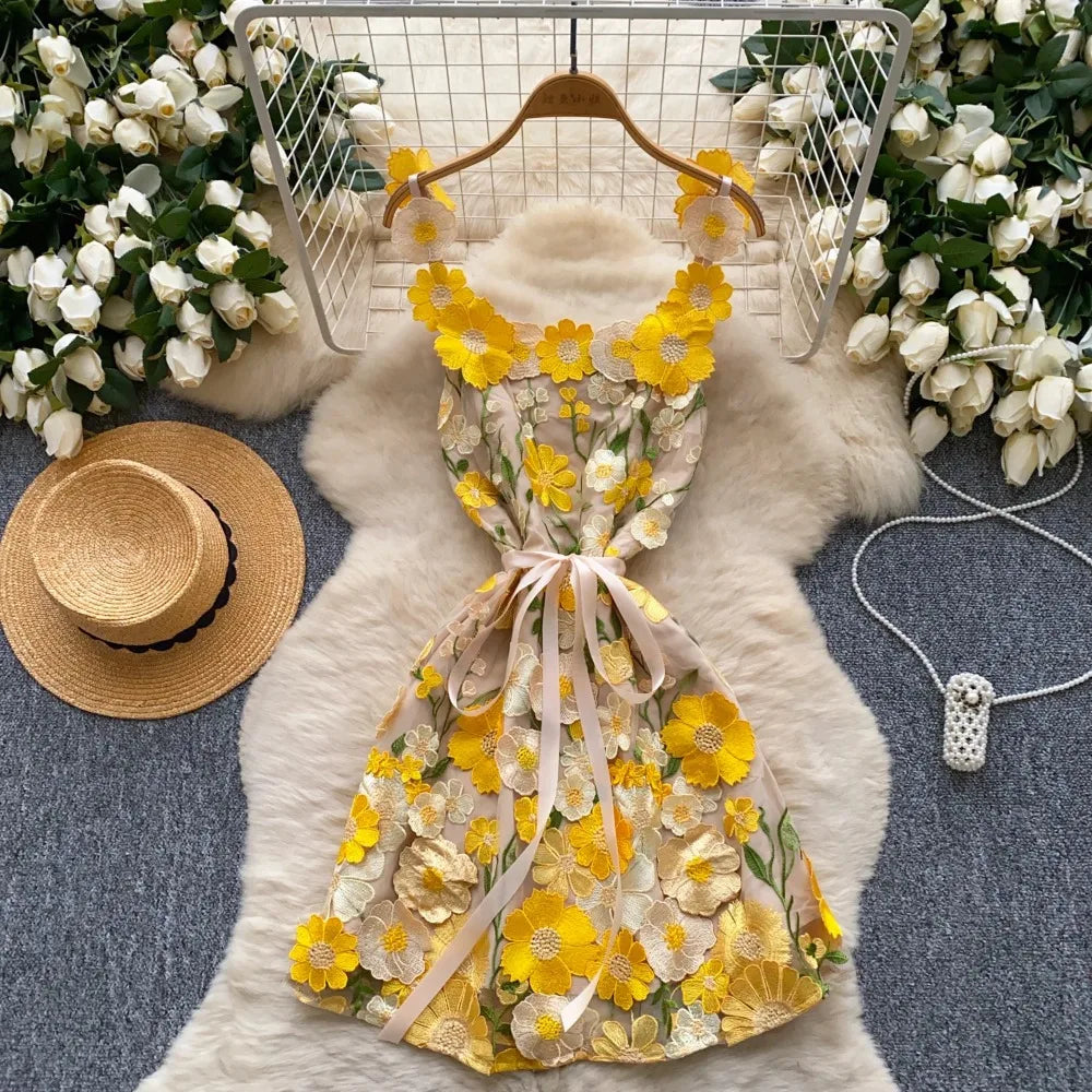 3D print Flowers lace-up Summer Women Evening Dress