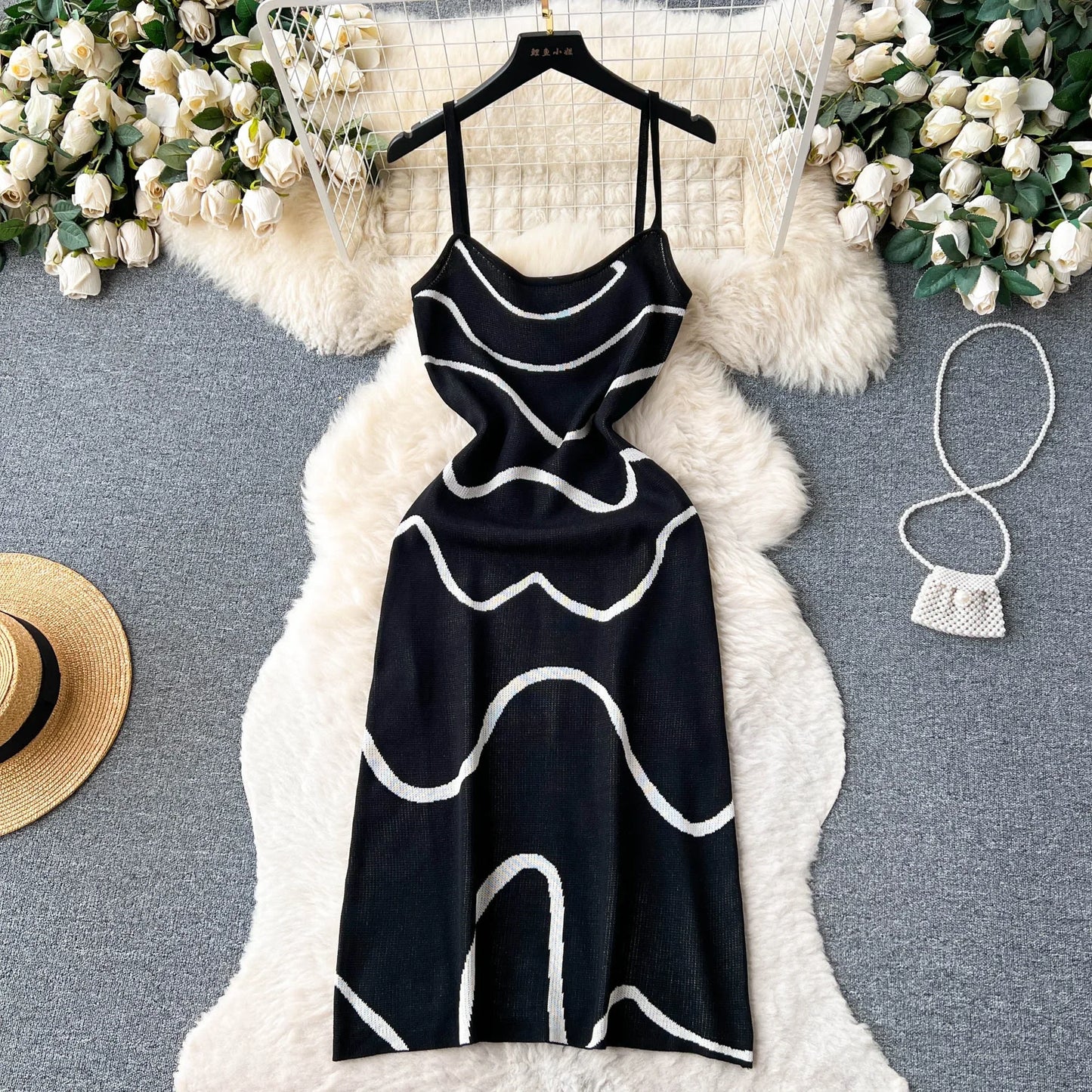 Ladies Knitted Sheath Sundress Backless Slim Dress