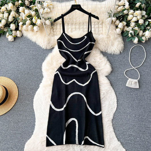 Ladies Knitted Sheath Sundress Backless Slim Dress