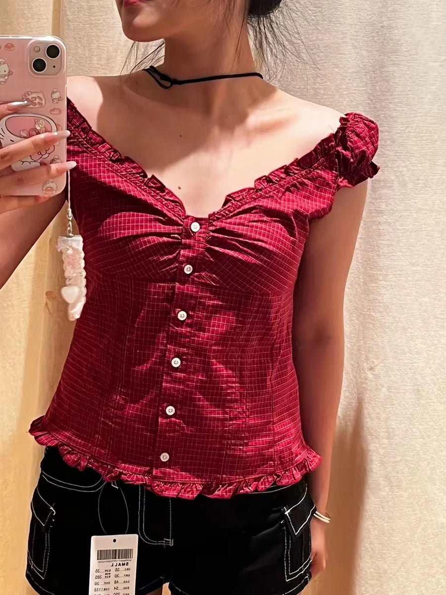 Women Summer Blouse Top Small Waisted