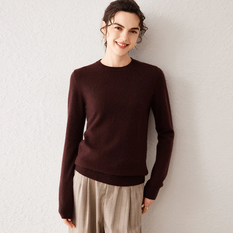 Women's 100% Pure Cashmere Sweater 2025 Fall Winter Crew Neck Long Sleeve Warm Soft Knitted Pullover New Knit Tops Women Clothes