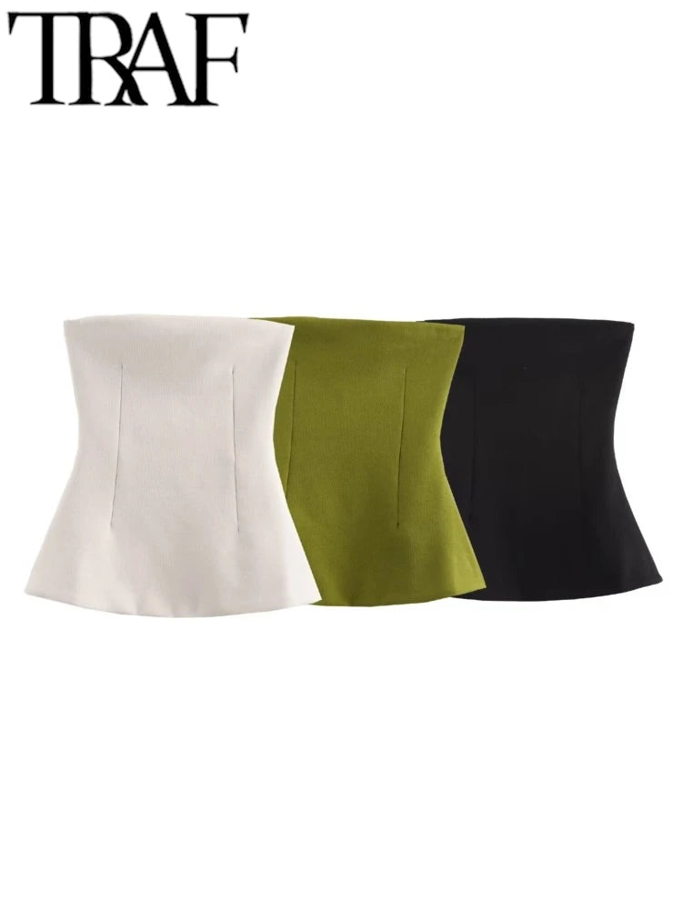 TRAF 2025 Summer Woman Fashion Double Sided Cloth Chest Wrapped Top Casual Slim Sleeveless Camis