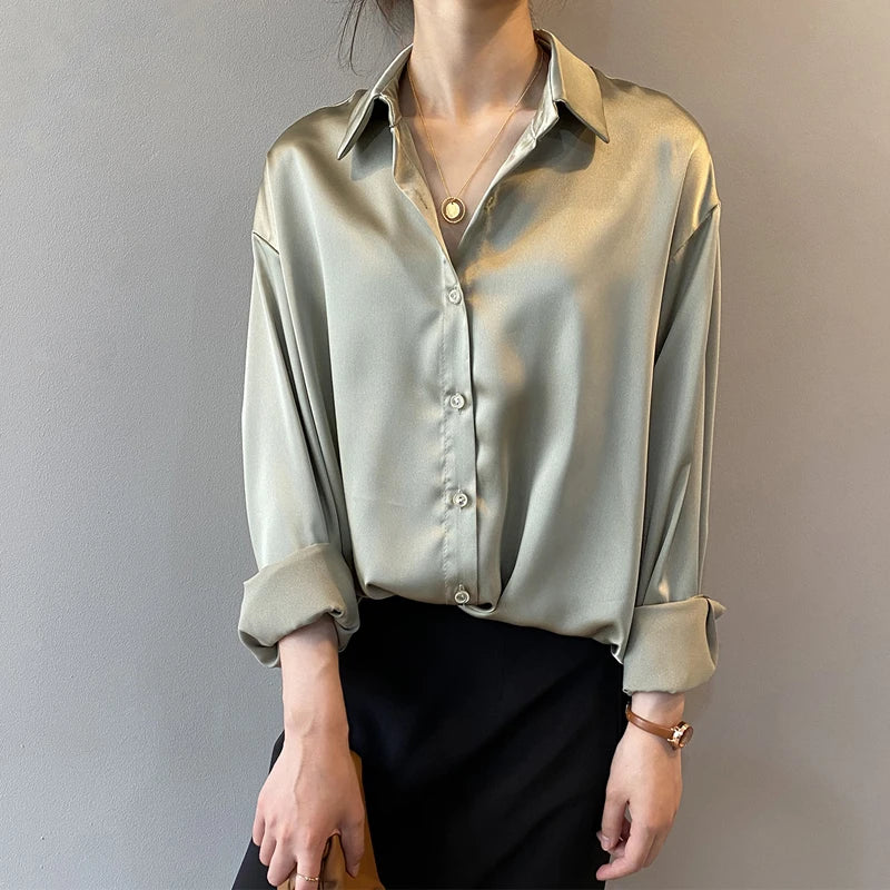 Women Oversized Satin Silk Shirts