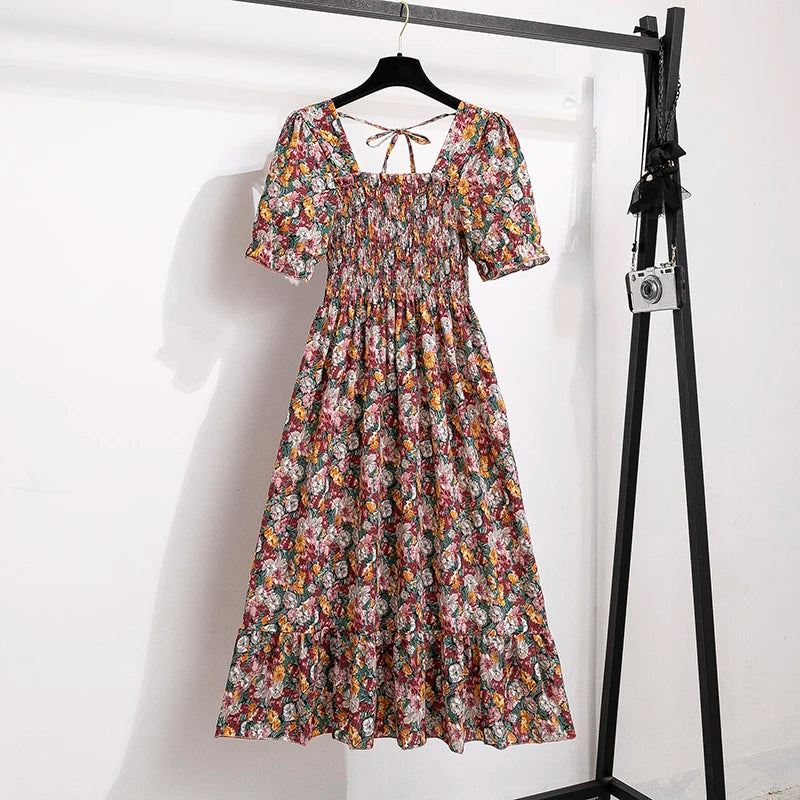 Women Chiffon Floral Dresses Summer Fit Thin Dress
