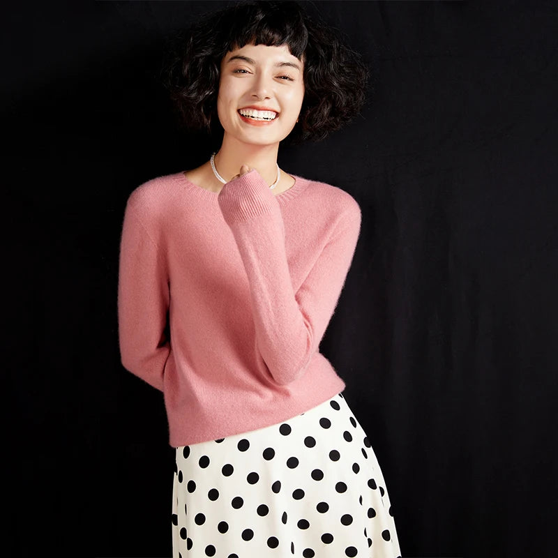 Women's pullover autumn/winter 100% pure cashmere sweater casual knitted sweater round neck loose Tops basic versatile Blouse