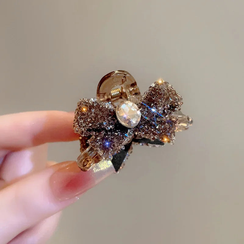 Rhinestone Small Hair Claw for Women Girls Korean Back Head Hair Grab Clip Glitter Shining Jewelry Decoration Styling Hairpins