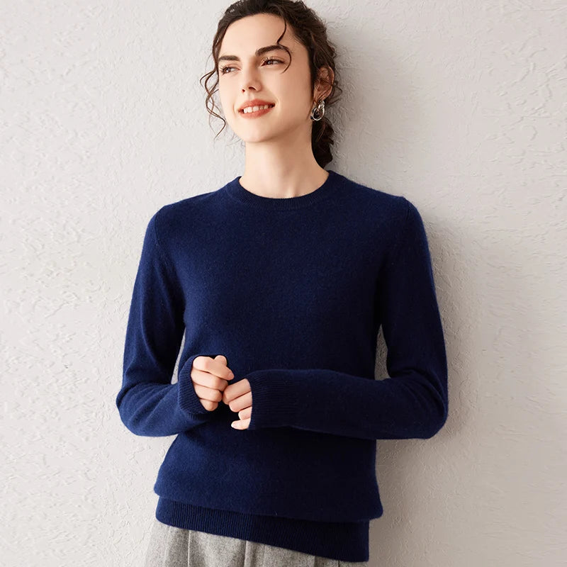 Women's 100% Pure Cashmere Sweater 2025 Fall Winter Crew Neck Long Sleeve Warm Soft Knitted Pullover New Knit Tops Women Clothes