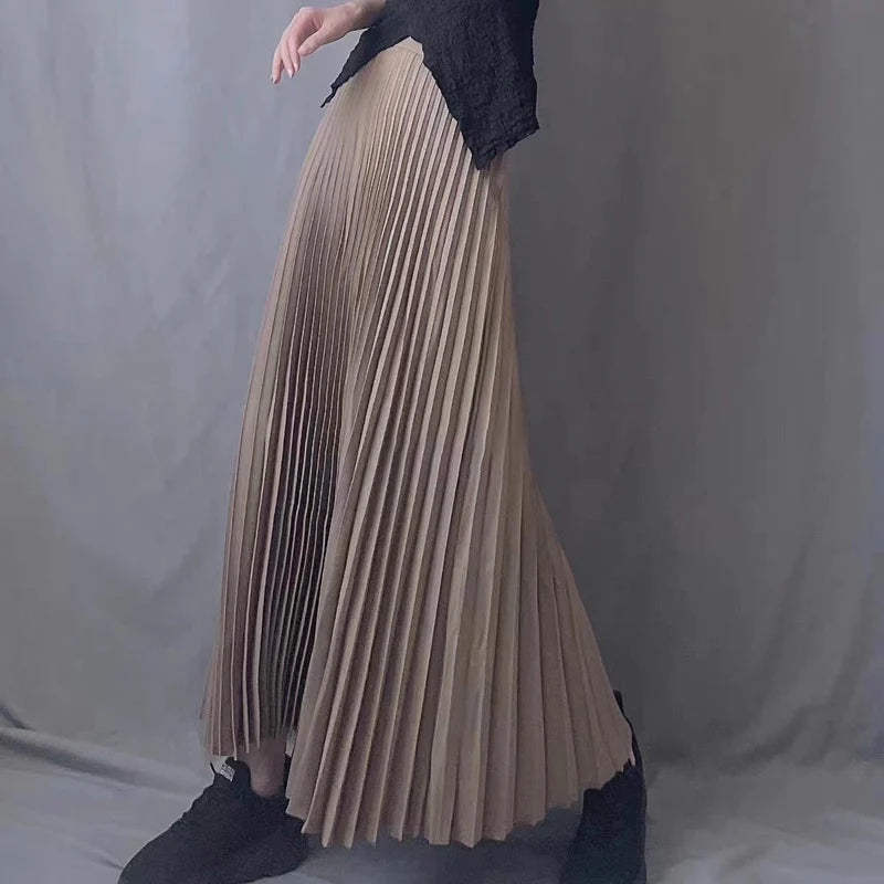 Women Vintage Pleated Long Skirt