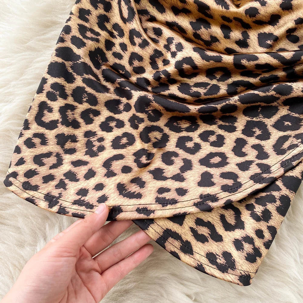 Spaghetti Strap High Waist Leopard Print Party Dress