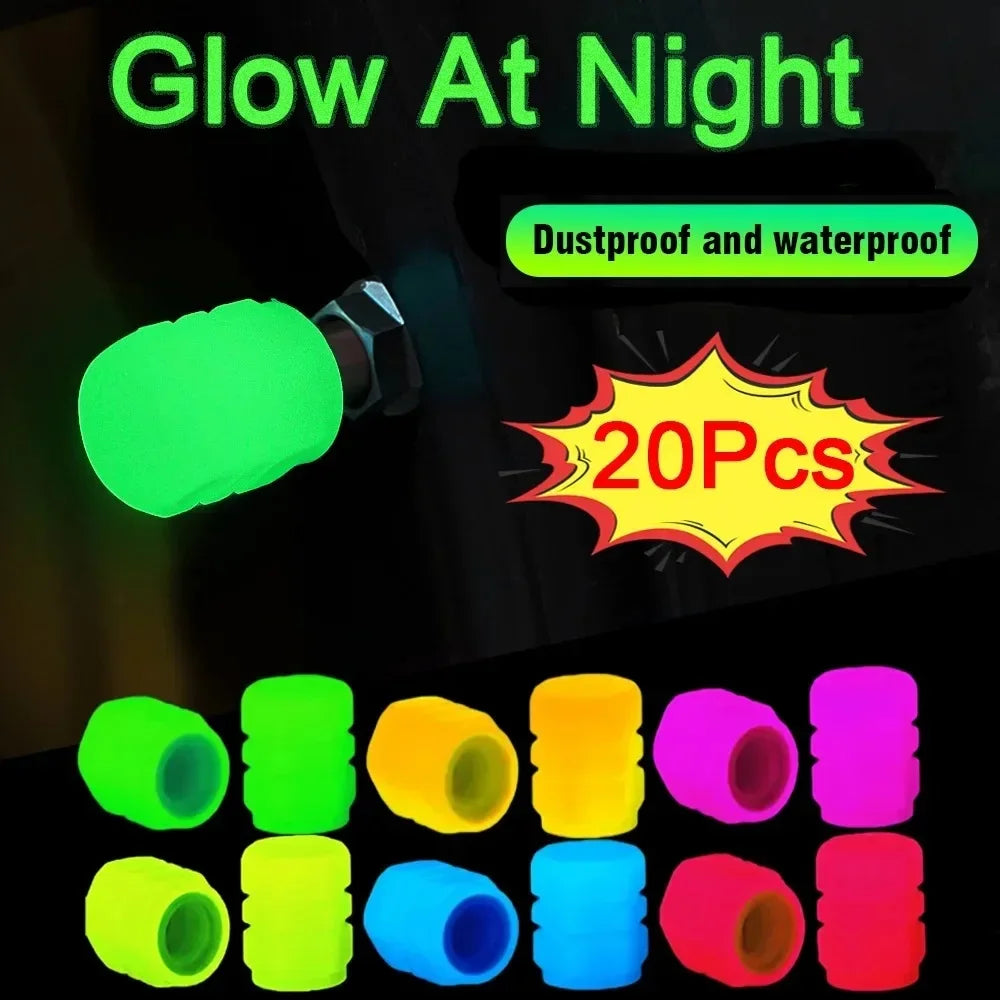 20PCS Luminous Tire Valve Caps Night Glowing Car Decor