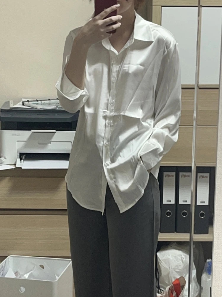 Women Oversized Satin Silk Shirts