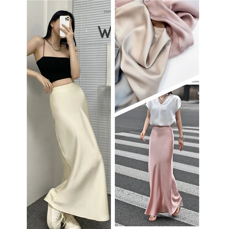 Women's Acetic Satin Flowy Long Skirt