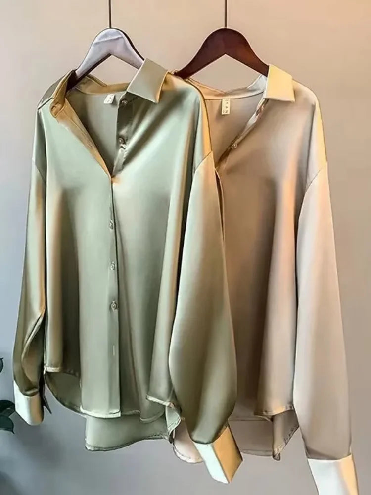 Women Oversized Satin Silk Shirts