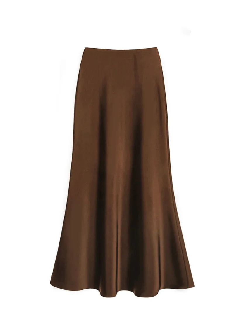 Women's Acetic Satin Flowy Long Skirt