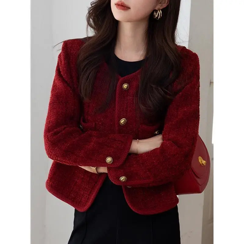 Cropped Tweed Blazer Office Ladies Outerwear
