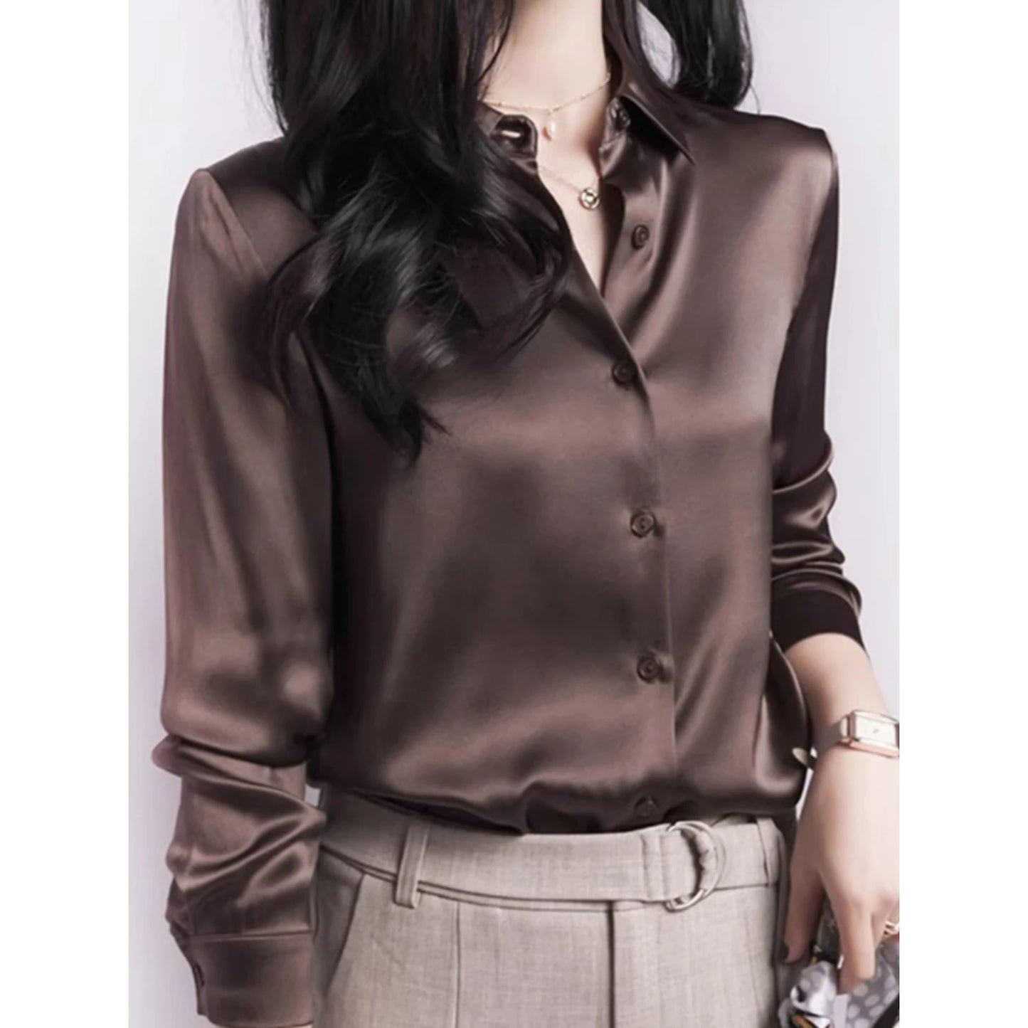 Women's Satin Long Sleeved Shirt Office