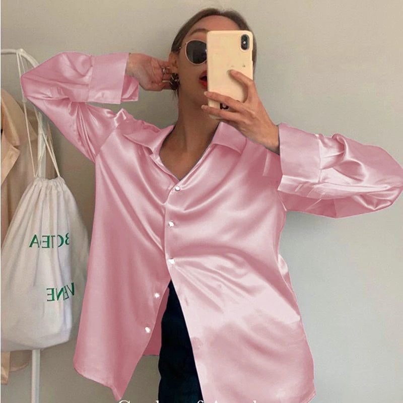 Women's Satin Long Sleeved Shirt Office