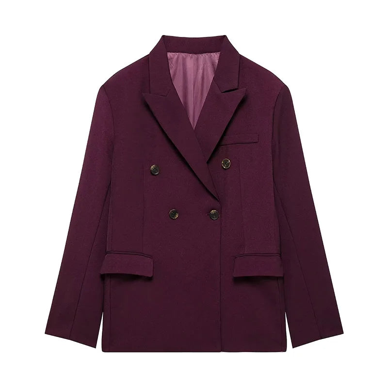 Fashion Lapel Jacket Long Pant Sets For Women New Double Breasted Blazer Wide Leg Pant 2 Piece Outfits Office Lady Chic Suits