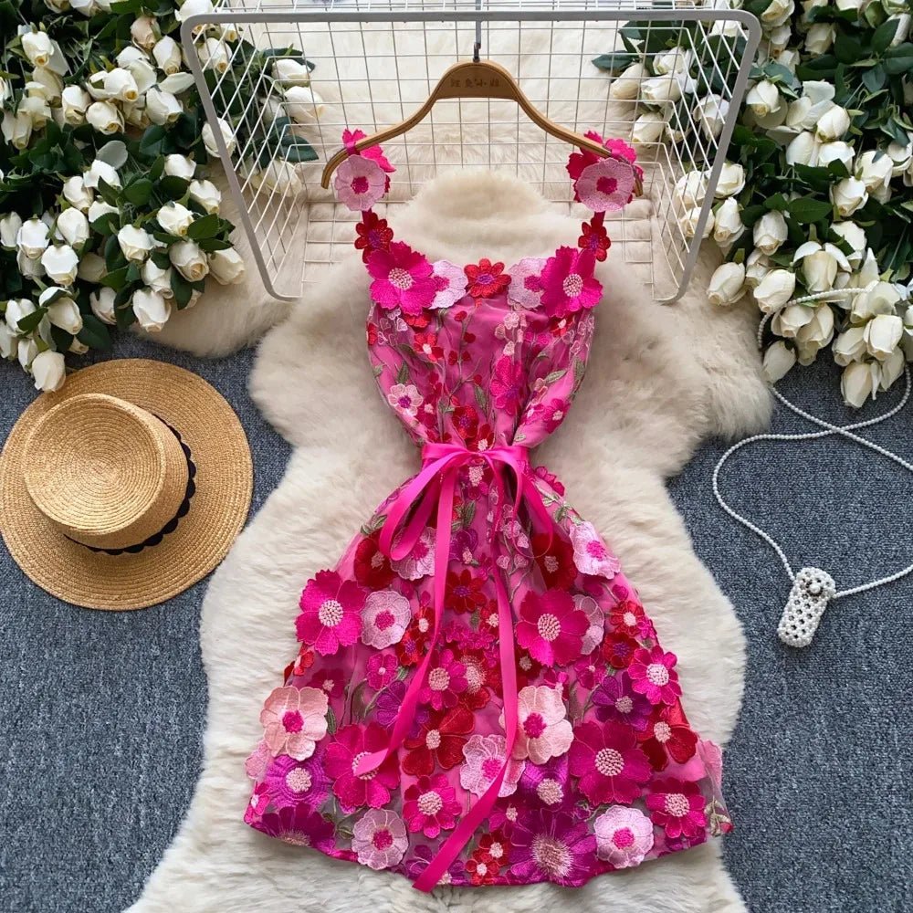 3D print Flowers lace-up Summer Women Evening Dress