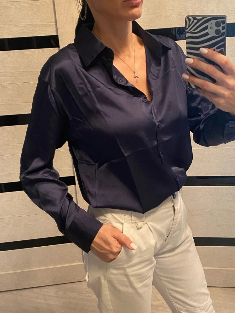 Women Oversized Satin Silk Shirts