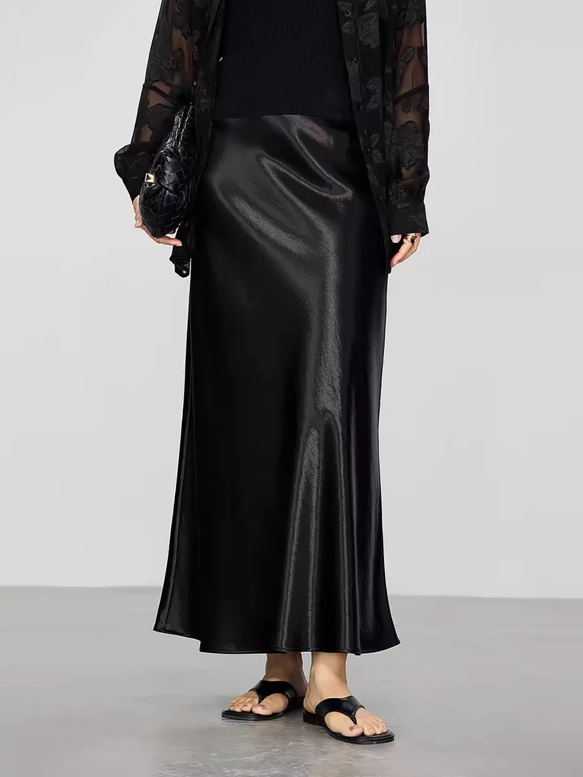 Women's Acetic Satin Flowy Long Skirt