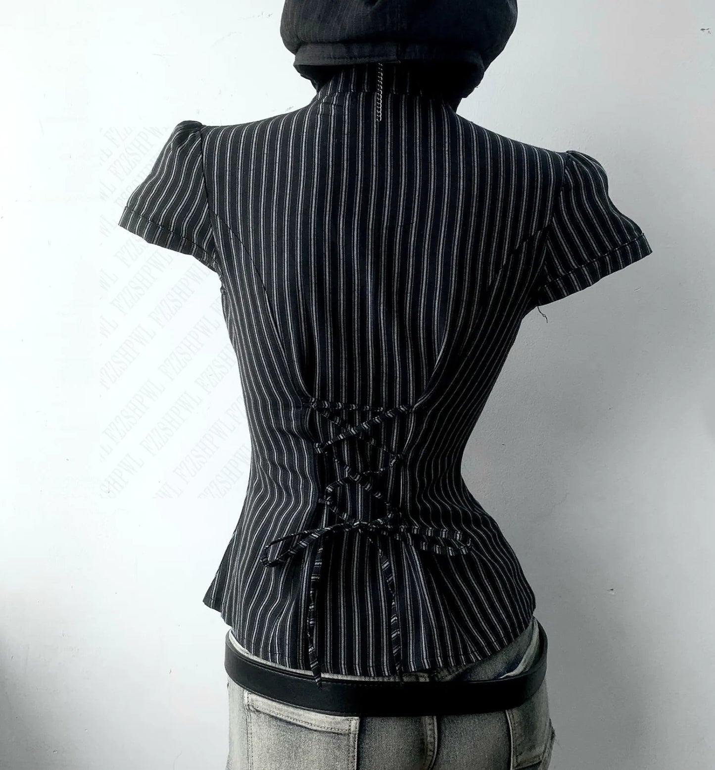 Stripes Slim Fit Shirt Women Short Sleeve Clothing