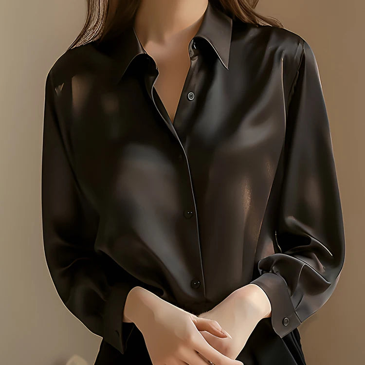 Women's Satin Long Sleeved Shirt Office