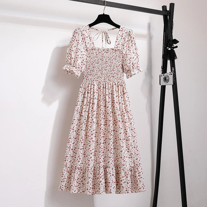 Women Chiffon Floral Dresses Summer Fit Thin Dress