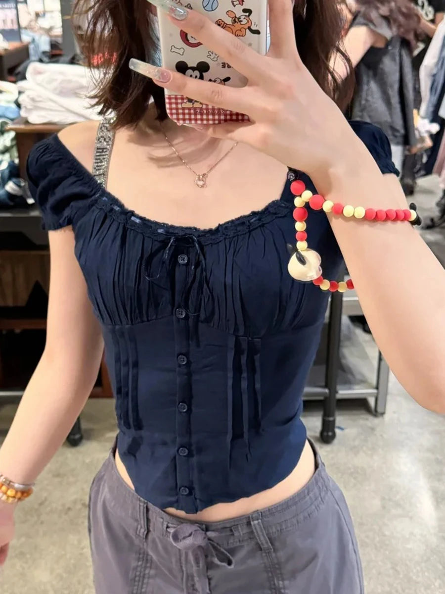 Women Summer Blouse Top Small Waisted
