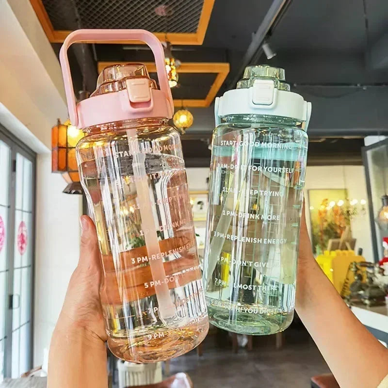 2L Water Bottle Portable Straw Plastic Water Bottle
