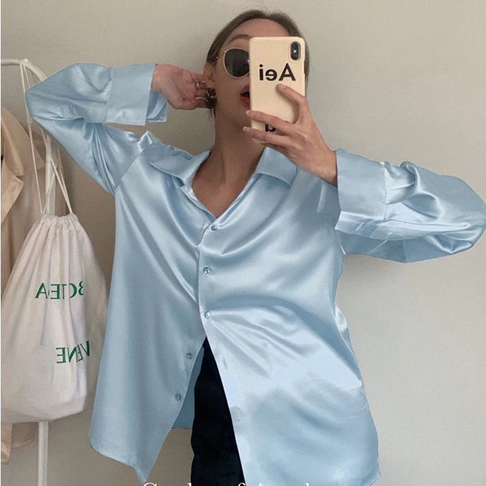 Women's Satin Long Sleeved Shirt Office