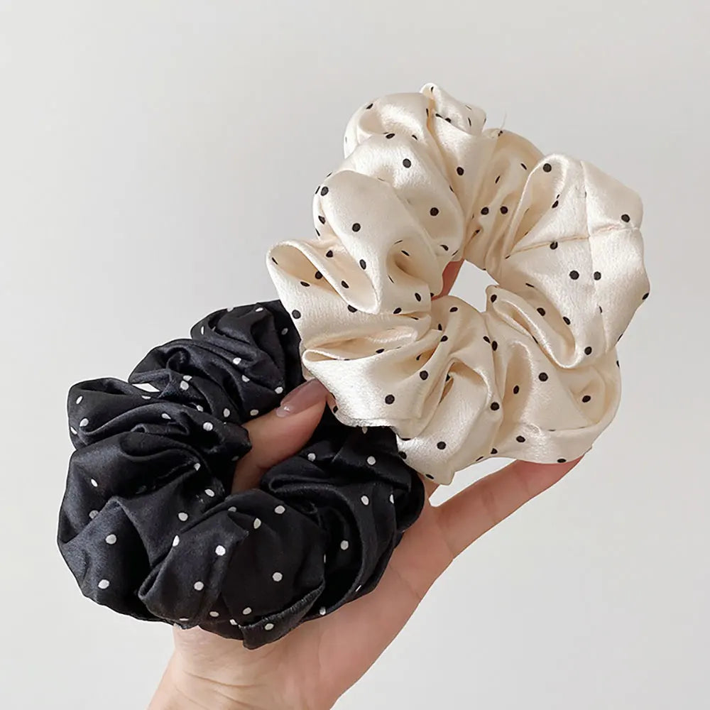 1Pcs Silk Scrunchies For Hair Simulation Silk Polka Dot Large Intestine Hair Ring Gentle Retro Head Rope Hair Ring Hair Accessor