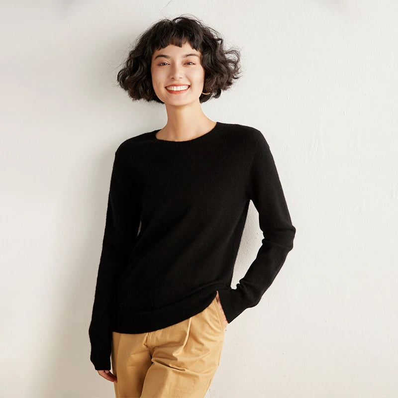 Women's pullover autumn/winter 100% pure cashmere sweater casual knitted sweater round neck loose Tops basic versatile Blouse